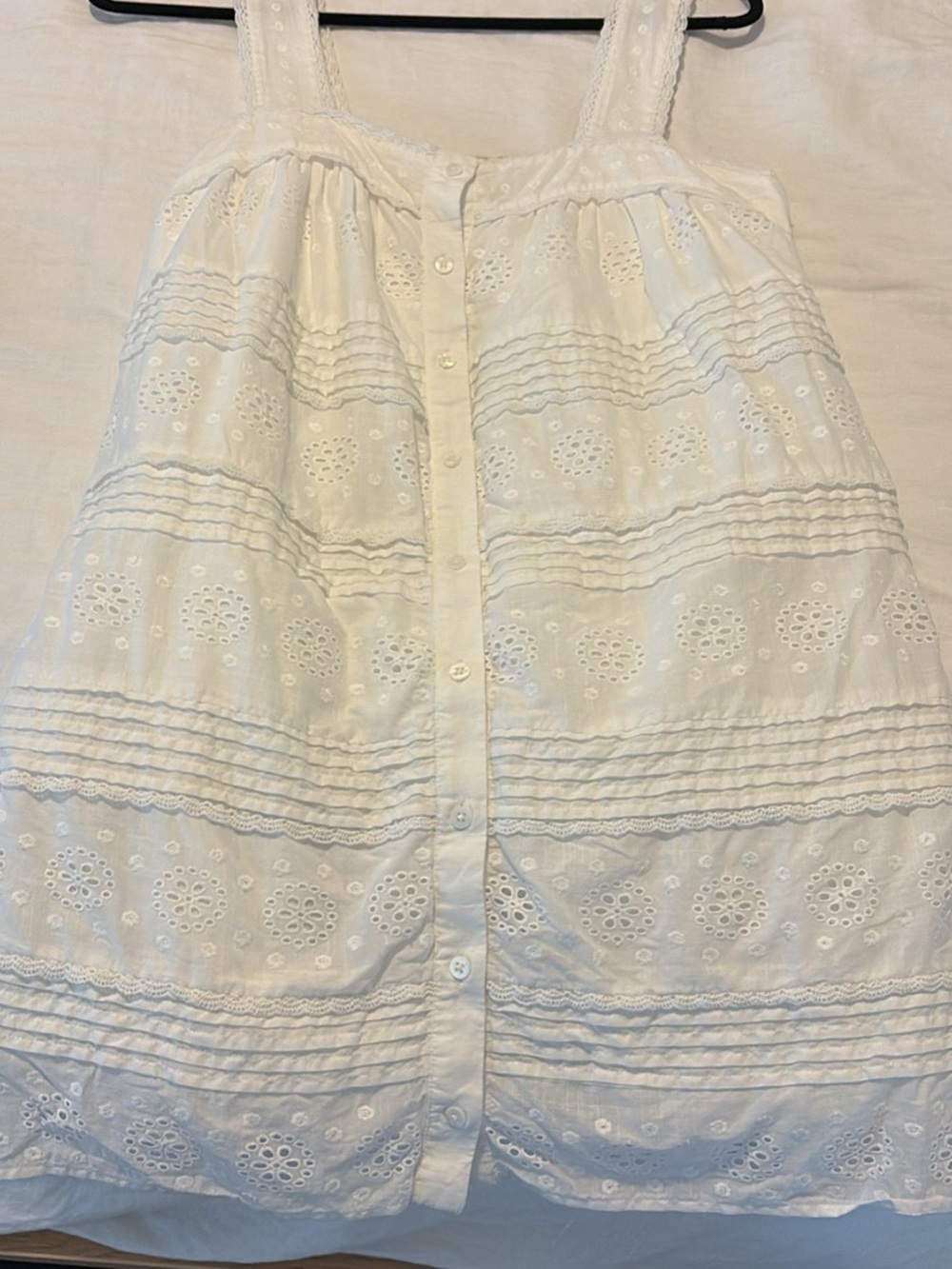 Sezane White Eyelet Button-Front Mini Dress
